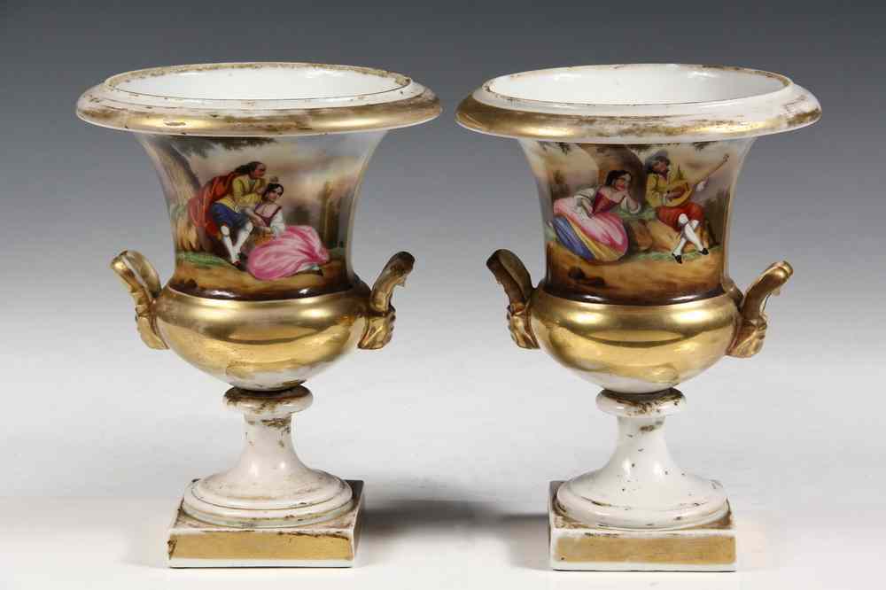 Appraisal: PAIR FRENCH PORCELAIN URNS - Pair of French Porcelain Mantel