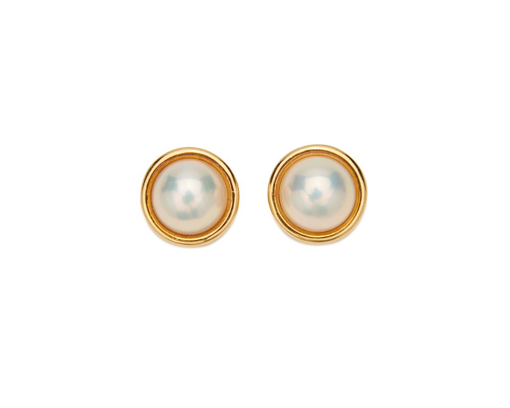 Appraisal: SEAMAN SCHEPPS K Gold and Mabe Pearl Earclips SEAMAN SCHEPPS