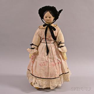 Appraisal: Painted Oilcloth Girl Doll th century ht in Estimate -