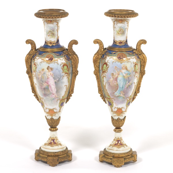 Appraisal: MATED FRENCH PAIR OF VICTORIAN DECORATIVE VASES CA tall Artist