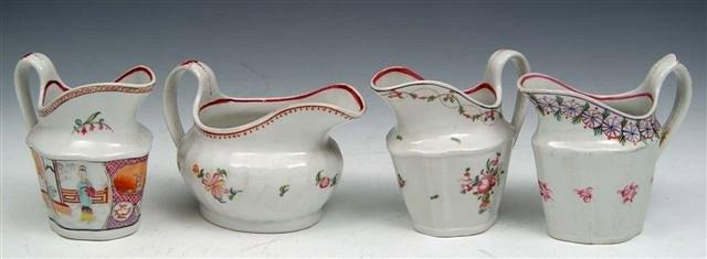 Appraisal: THREE NEW HALL CREAM JUGS pattern numbers and a milk