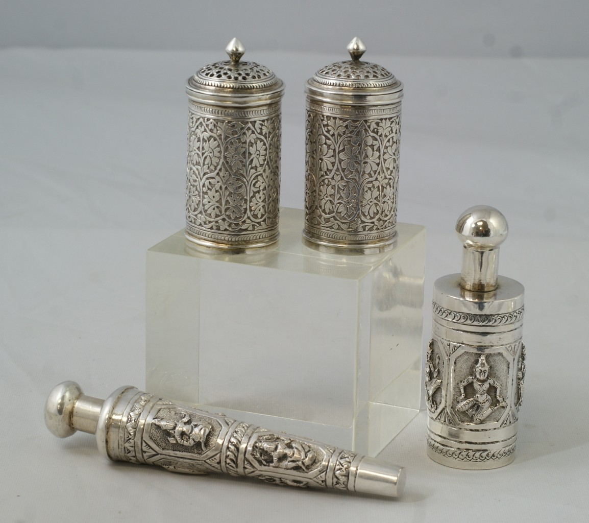 Appraisal: pcs of Indian Silver to include scent bottles and a