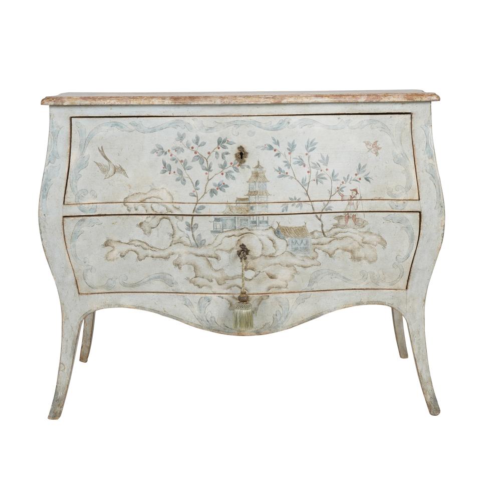 Appraisal: CHINOISERIE PAINTED COMMODE th century with two drawers Condition working