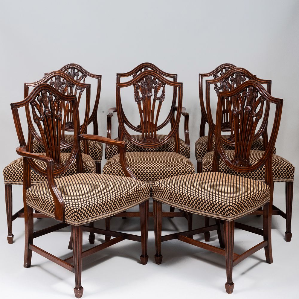 Appraisal: Eight George III Style Carved Mahogany Dining Chairs Comprising Pair