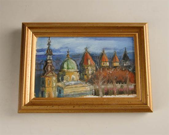 Appraisal: James Brewer Roof Line Scene of Turrets Tallinn Estonia Signed