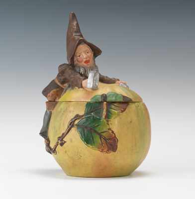 Appraisal: A Gnome Apple Tobacco Jar Terracotta attributed to Johann Maresch