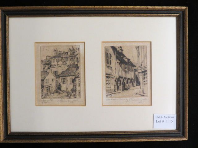 Appraisal: Morris Henry Hobbs etching pair miniature Old Houses-Normandy Chimney Pots