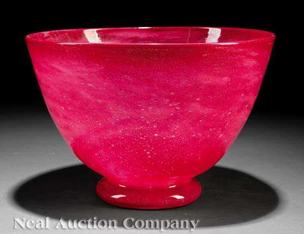 Appraisal: A Cluthra-Style Glass Footed Bowl possibly Steuben unsigned height in