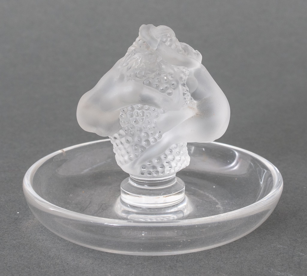 Appraisal: LALIQUE ROXANE DUAL NUDE RING TRAY Lalique clear art glass