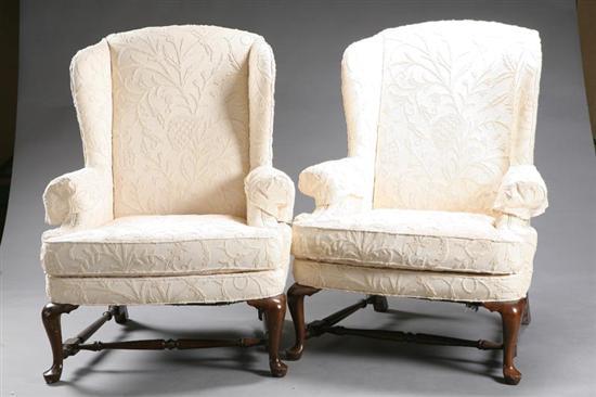 Appraisal: TWO MATCHING WINGCHAIRS Woodmark originals Crocheted foliate upholstery on pad