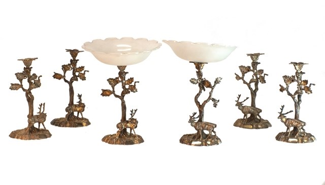 Appraisal: A set of six Victorian plated centrepiece bonbon stands each