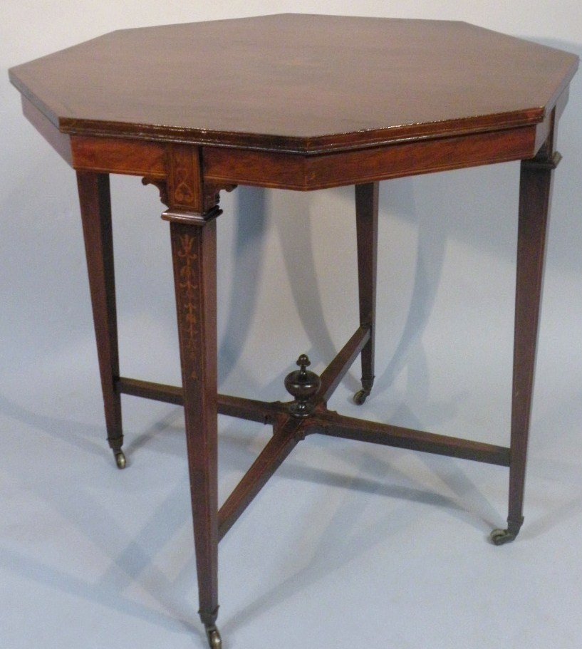 Appraisal: An Edwardian mahogany and boxwood strung window table the octagonal