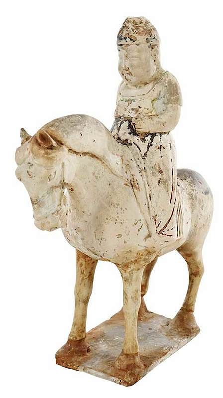 Appraisal: Chinese Painted Pottery Figural Horse with Rider probably Tang dynasty