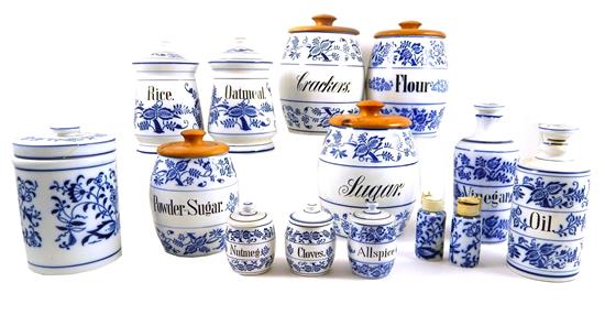 Appraisal: th C German Blue Onion pattern porcelain food storage canisters