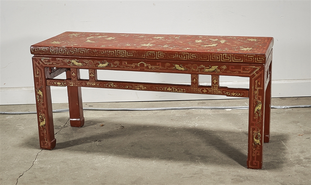 Appraisal: Chinese wood table with gilt and painted floral and bird