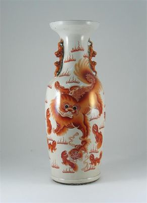 Appraisal: A large Chinese vase painted in iron red with lion