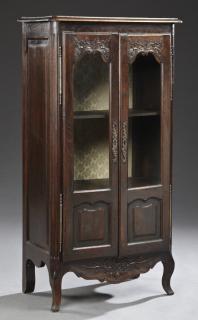 Appraisal: Diminutive Louis XV Style Carved Oak Curio Cabinet Diminutive Louis