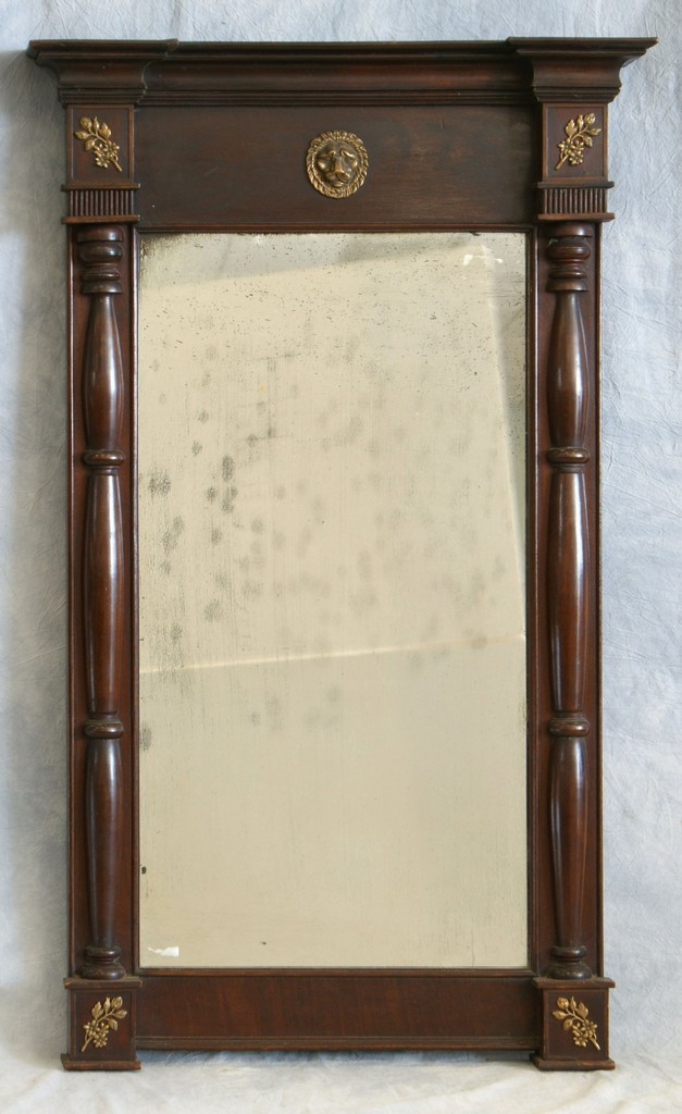 Appraisal: American mahogany Sheraton wall mirror with brass mounts h w