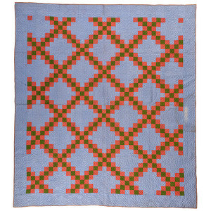 Appraisal: A Double Irish Chain Quilt with a Blue Ground American