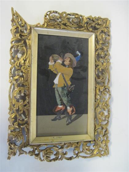 Appraisal: Continental pietra dura plaqueRectangular depicting a musketeer drinking from a