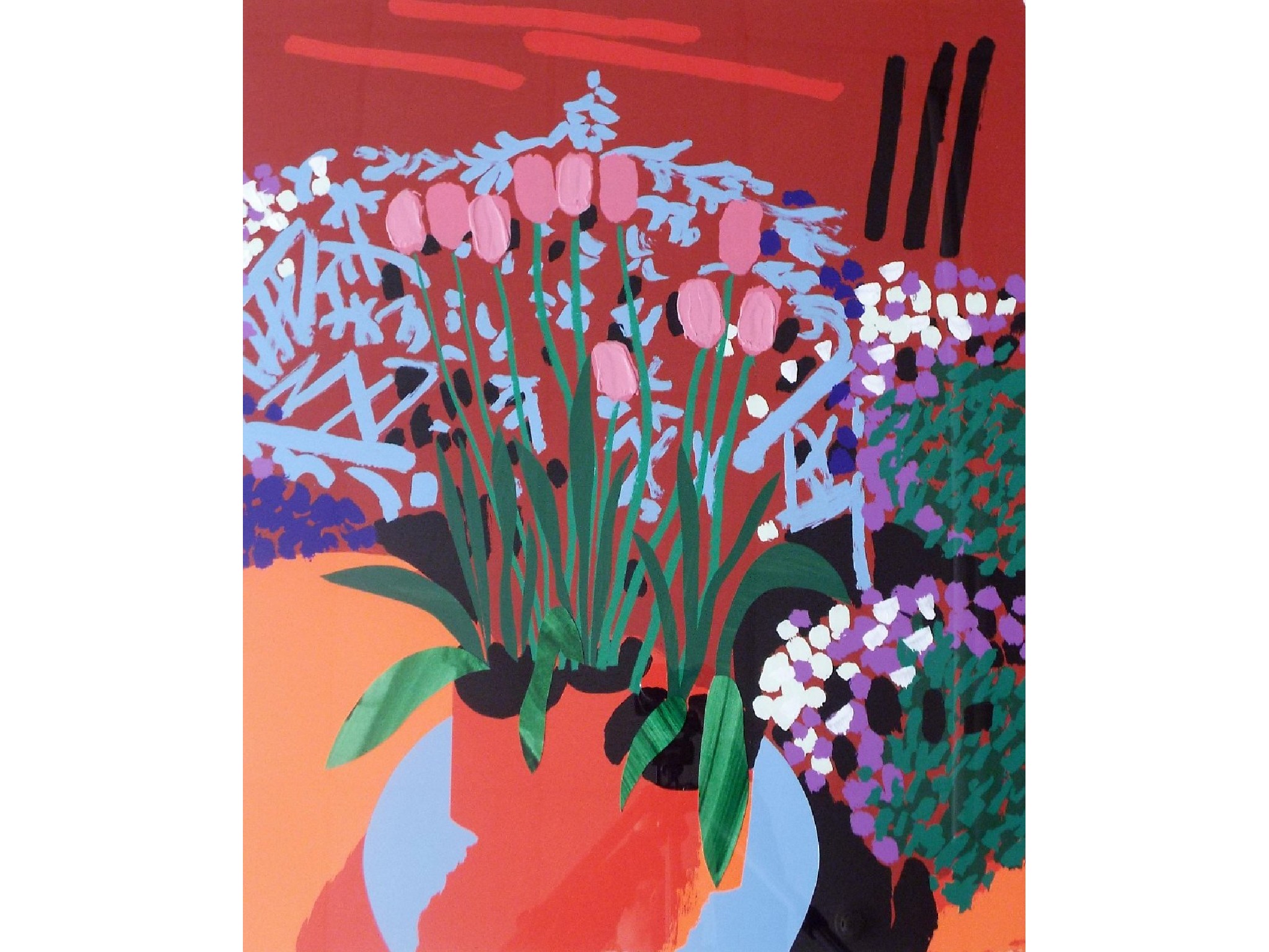 Appraisal: Bruce McLean born Scottish - still life of tulips signed