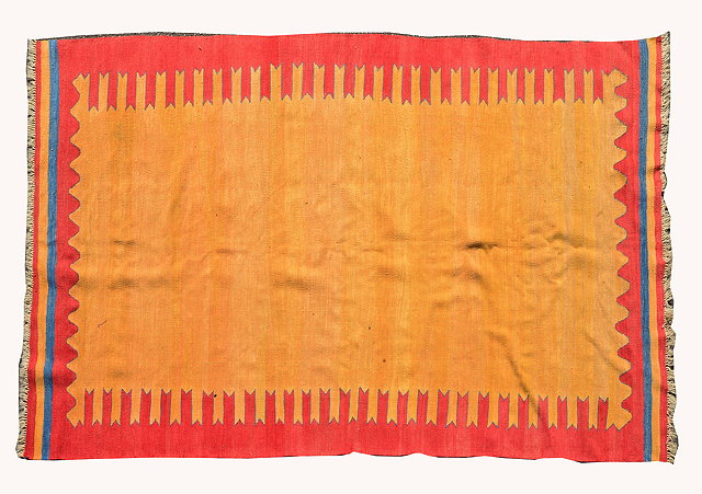 Appraisal: A TH CENTURY LARGE RED AND YELLOW FLAT WEAVE KELIM