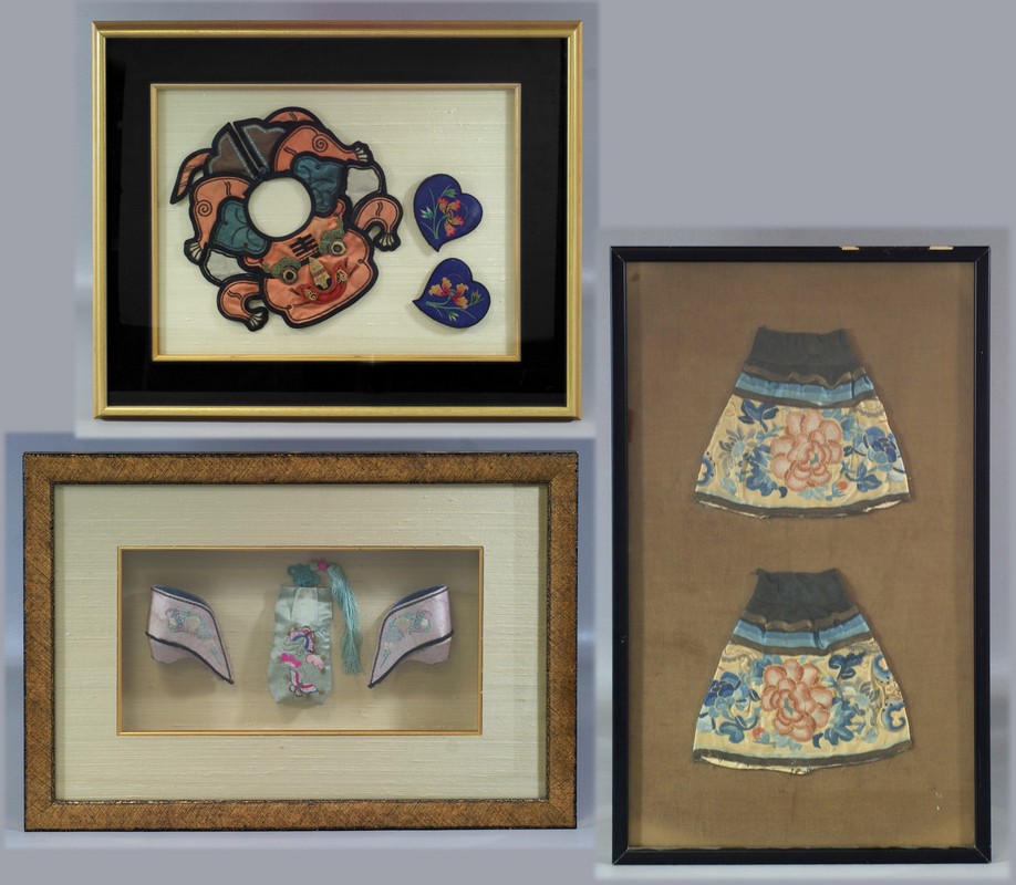 Appraisal: Pieces of Chinese Embroidered Clothing Framed to include a pair