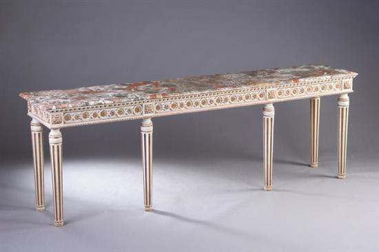 Appraisal: LOUIS XVI STYLE MARBLE-TOP CONSOLE TABLE late th century Painted