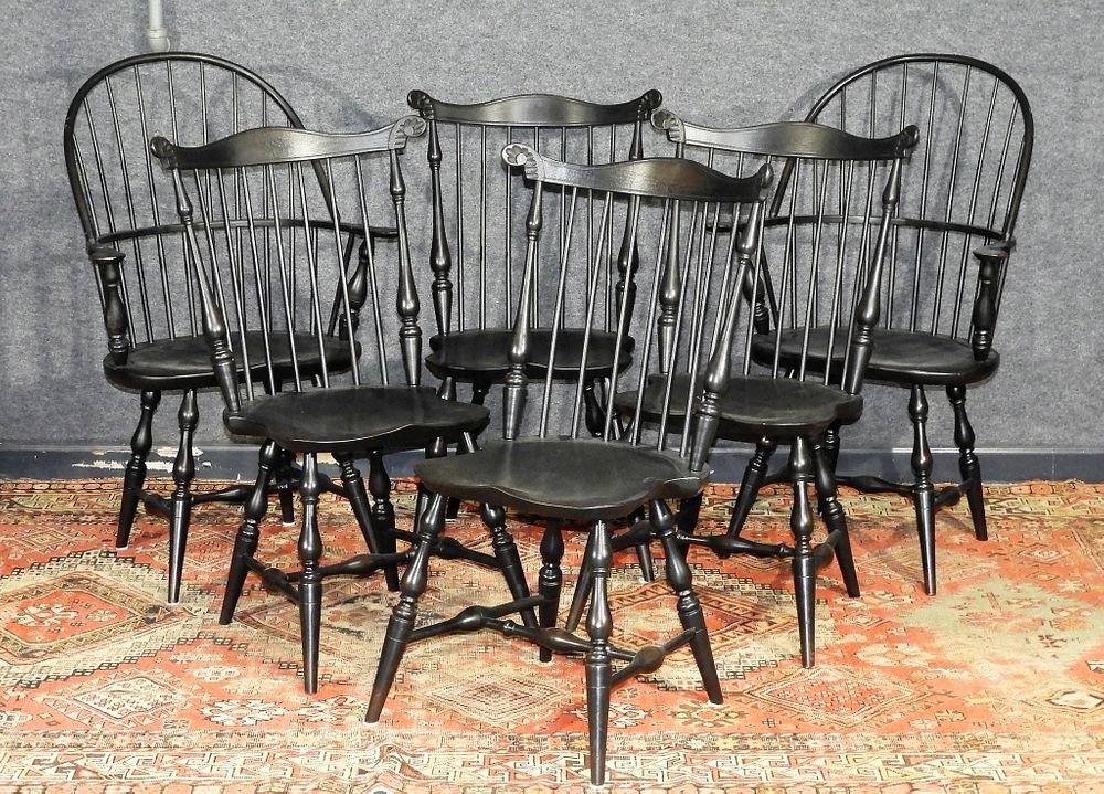 Appraisal: PC Lawrence Crouse Black Painted Windsor Chairs West Virginia Contemporary