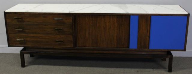 Appraisal: Midcentury Samson Berman Marble Top Sideboard Samson Berman cabinet with