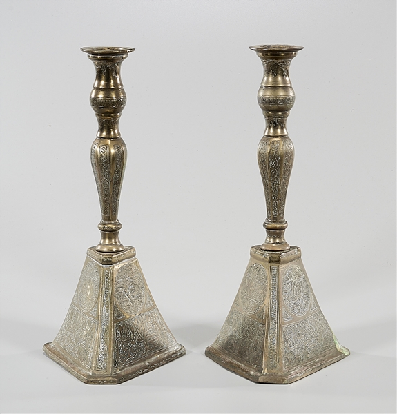 Appraisal: Pair of metal candlesticks with Star of David motif x