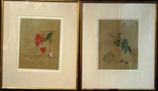 Appraisal: Pair of Chinese Ink on Silk Fruit Paintings The first