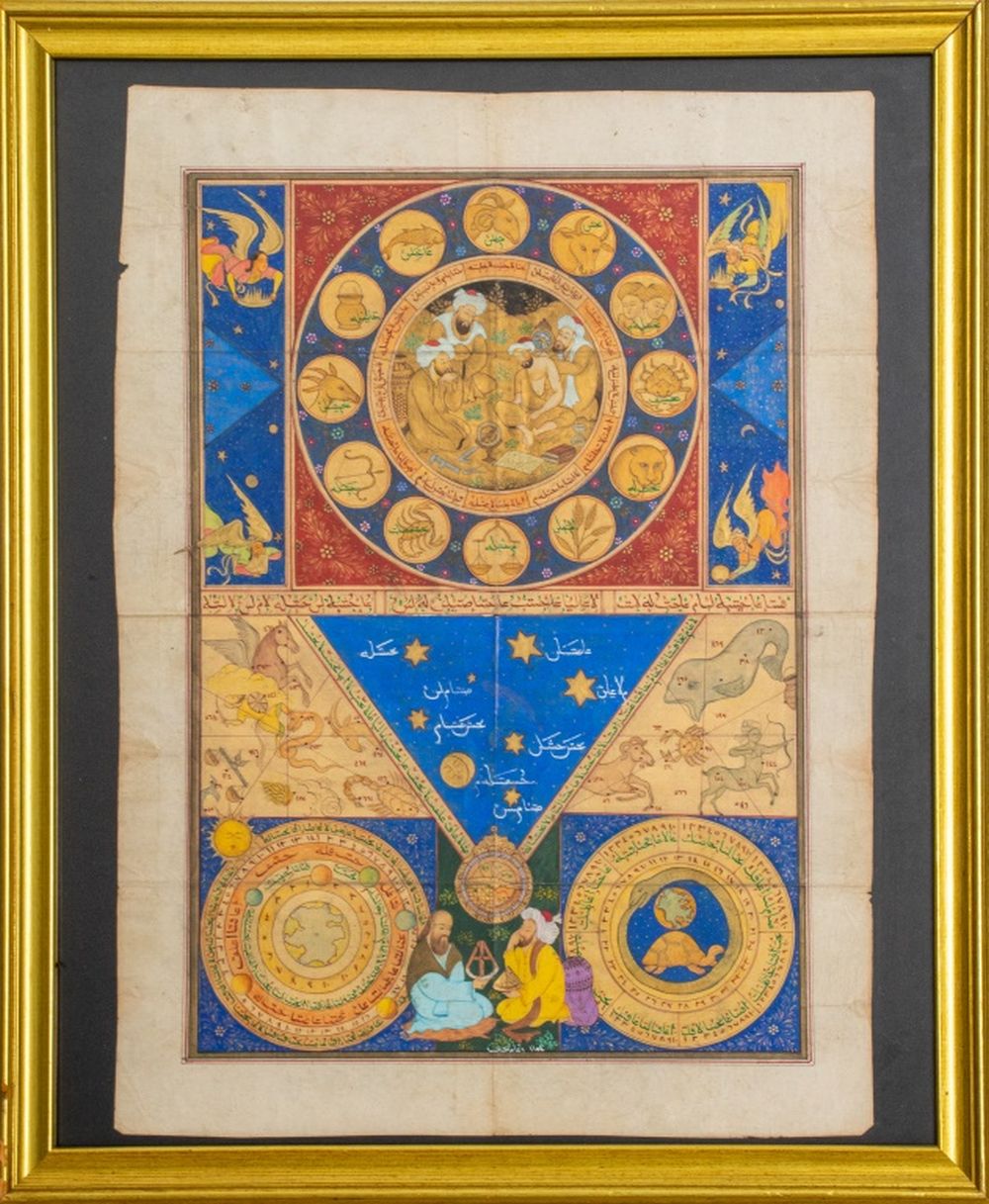 Appraisal: PERSIAN ZODIAC SYMBOLS ILLUMINATED MANUSCRIPT PAGE Persian illuminated manuscript page