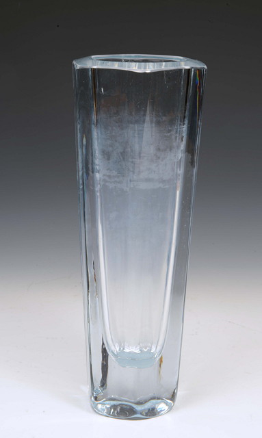 Appraisal: A STROMBERG SHYTTAN SKANDINAVIAN HEXAGONAL HEAVY GLASS VASE etched to