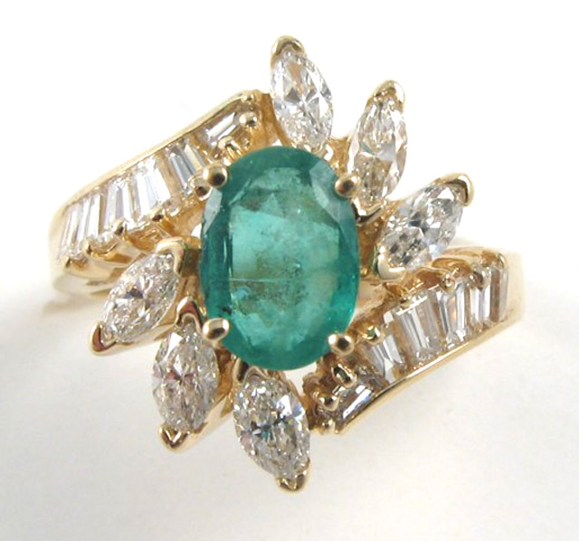 Appraisal: EMERALD DIAMOND AND YELLOW GOLD RING The k gold ring