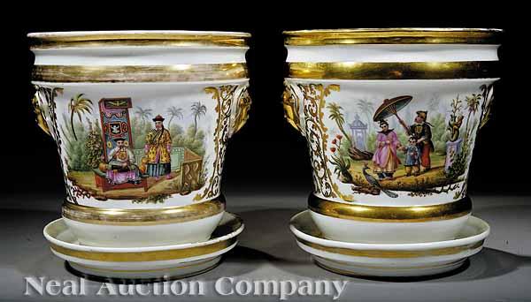 Appraisal: A Fine Pair of Paris Porcelain Polychrome and Gilt-Decorated Jardini