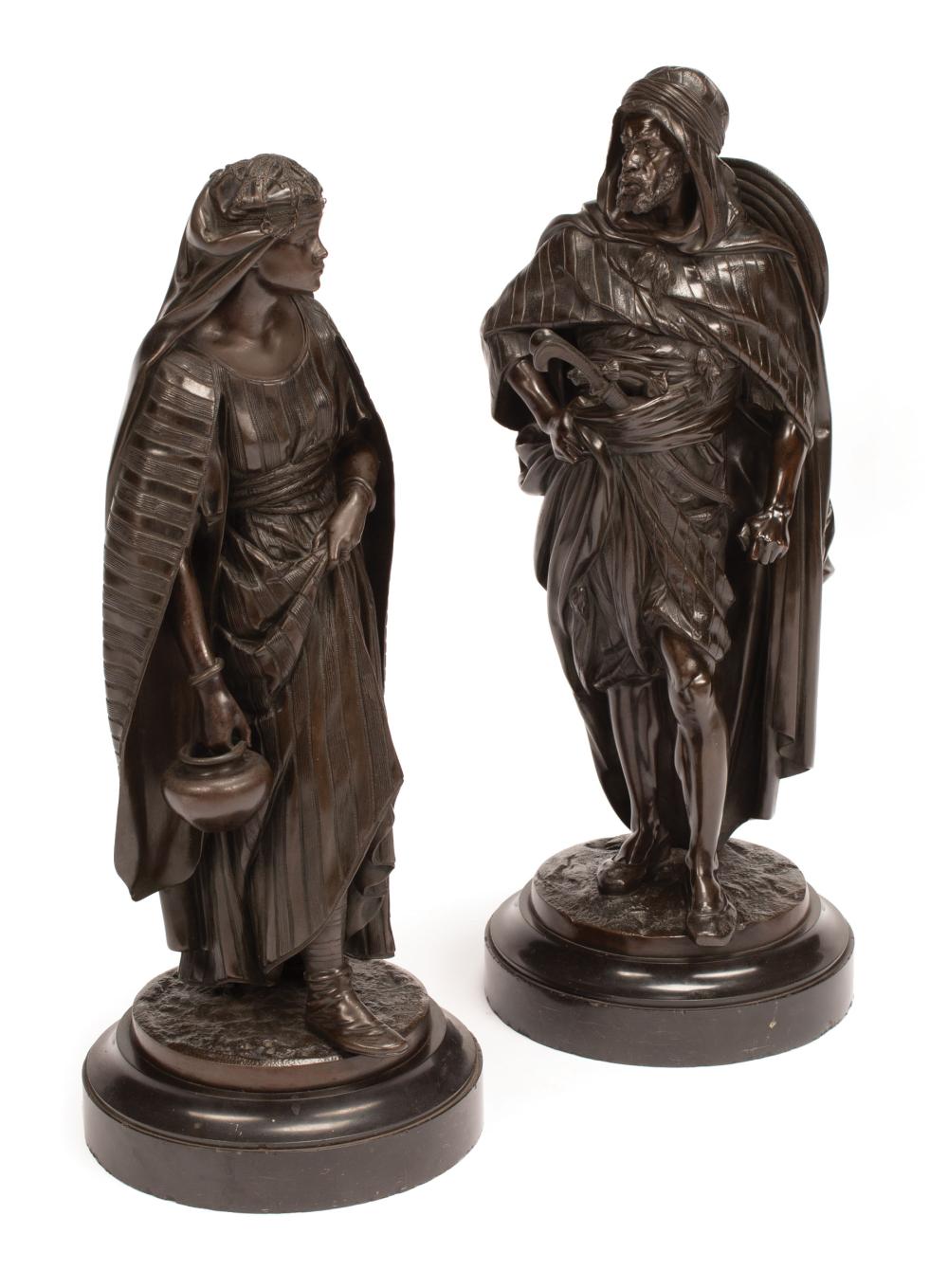 Appraisal: Pair of Patinated Bronze Figures of La Porteuse and Le