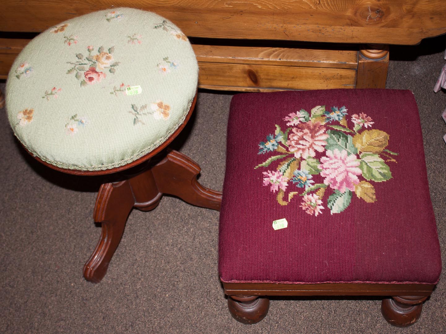 Appraisal: Needlepoint ottoman and piano stools