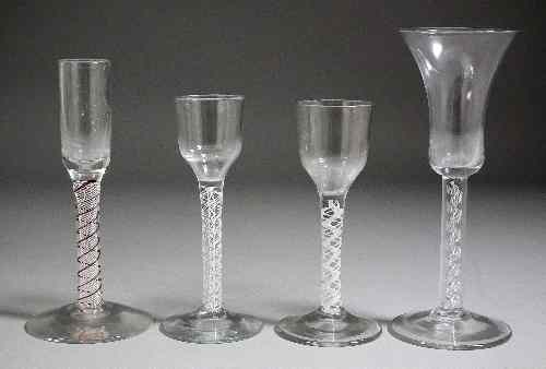 Appraisal: Two cordial glasses with plain bowls and double opaque twist