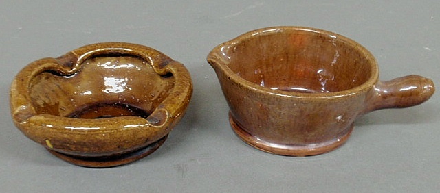 Appraisal: Two pieces Stahl Pottery redware- ashtray dia and creamer h