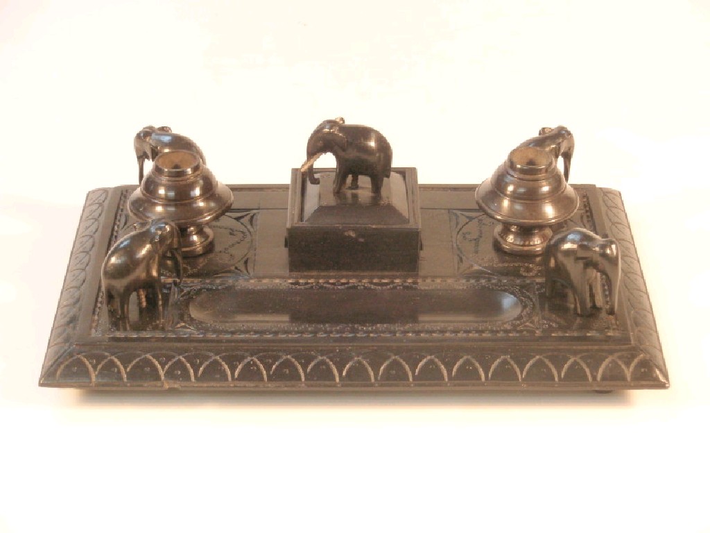 Appraisal: An early thC Indian ebony desk stand rectangular fitted with