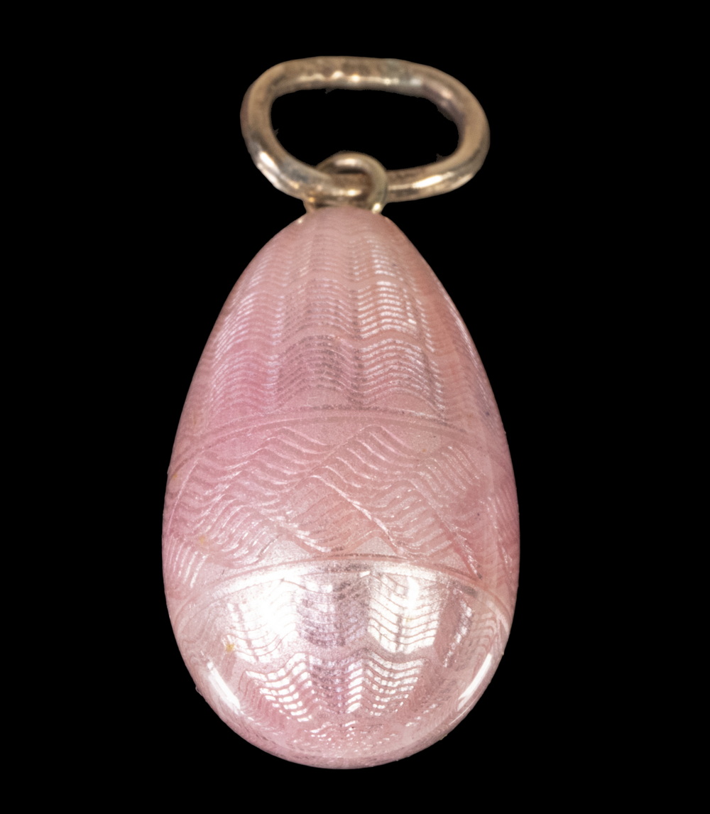 Appraisal: RUSSIAN GUILLOCHE ENAMEL EGG PENDANT Faberge Pink Guilloche Enamel Pendant