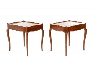 Appraisal: Pair Provincial Style Walnut Marble Side Tables Continental second half