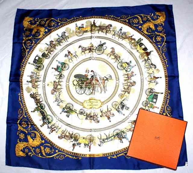 Appraisal: A HERM S 'LA PROMENADE DE LONGCHAMPS' SILK SCARF s