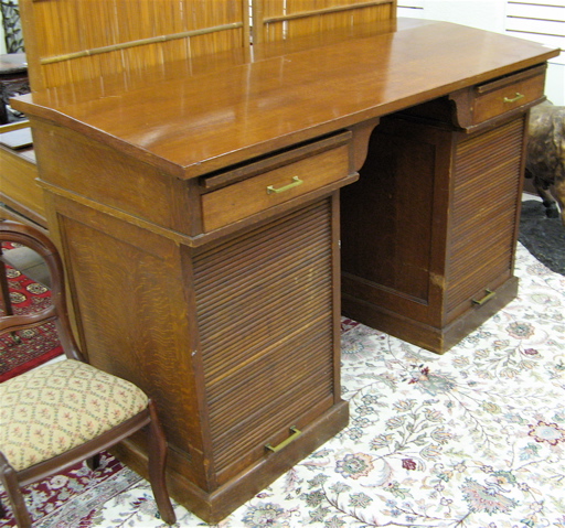 Appraisal: LARGE DOUBLE-PEDESTAL STAND-UP CLERKS DESK American early th century having