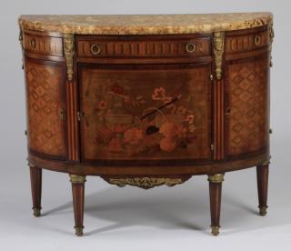 Appraisal: th c French inlaid marble top commode Early to mid