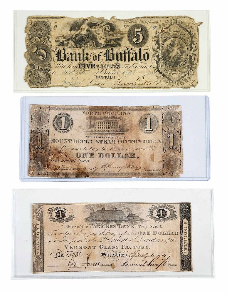 Appraisal: Three th Century Obsolete Bank Notes Vermont Glass Factory Salisbury