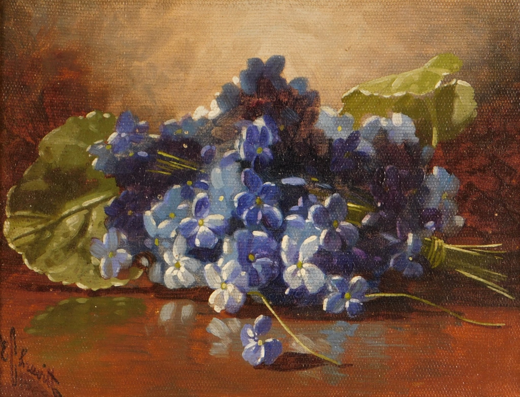 Appraisal: EDWARD C LEAVITT VIOLET STILL LIFE PAINTING Rhode Island -