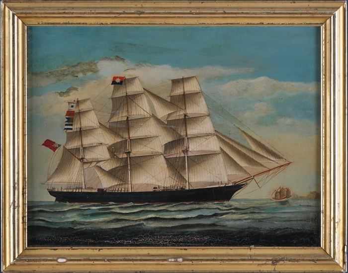 Appraisal: CHINESE EXPORT SCHOOL PORTRAIT OF A THREE-MASTED SCHOONER Oil on