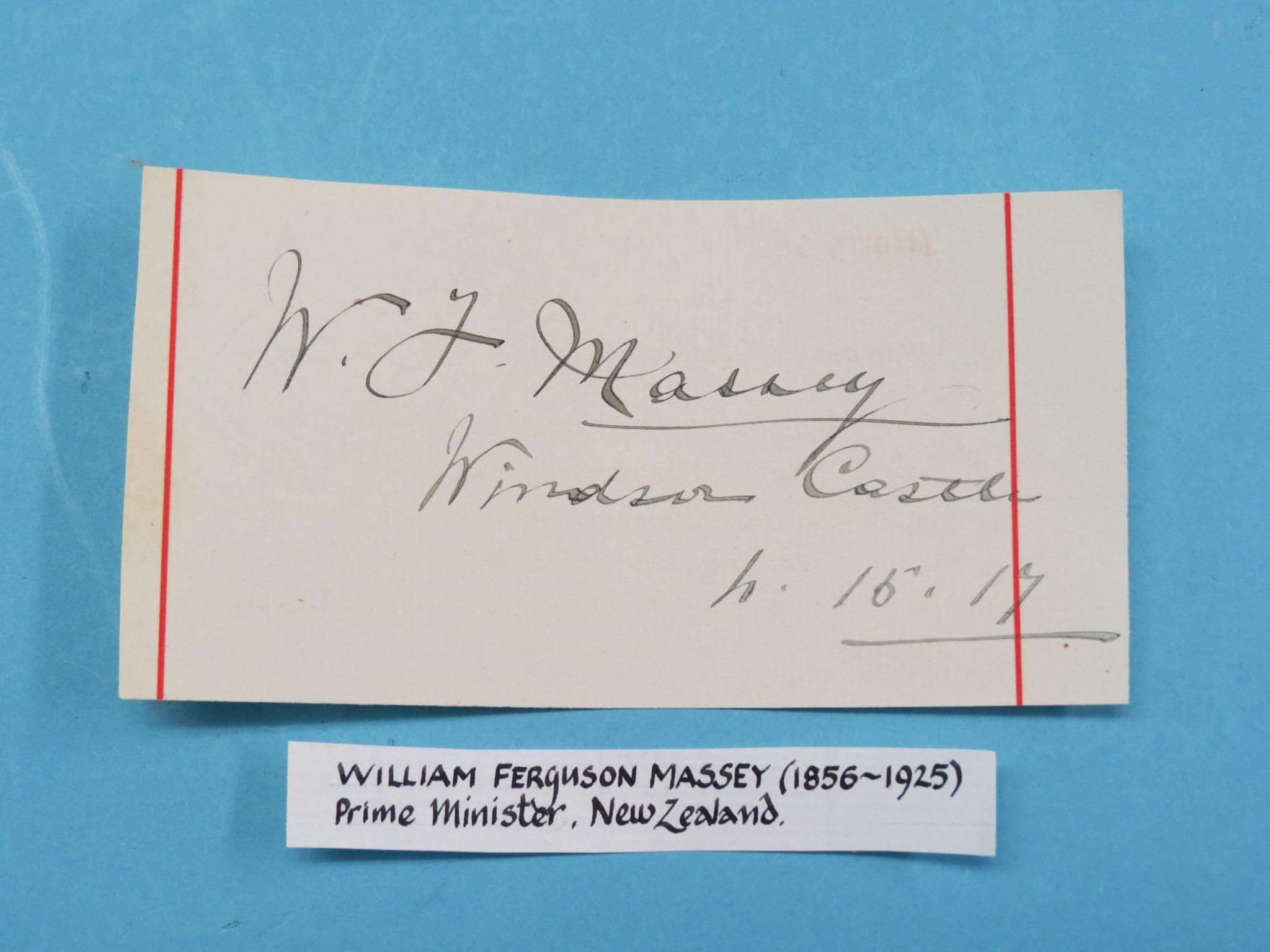 Appraisal: William Ferguson Massey - - signature from Windsor Castle New